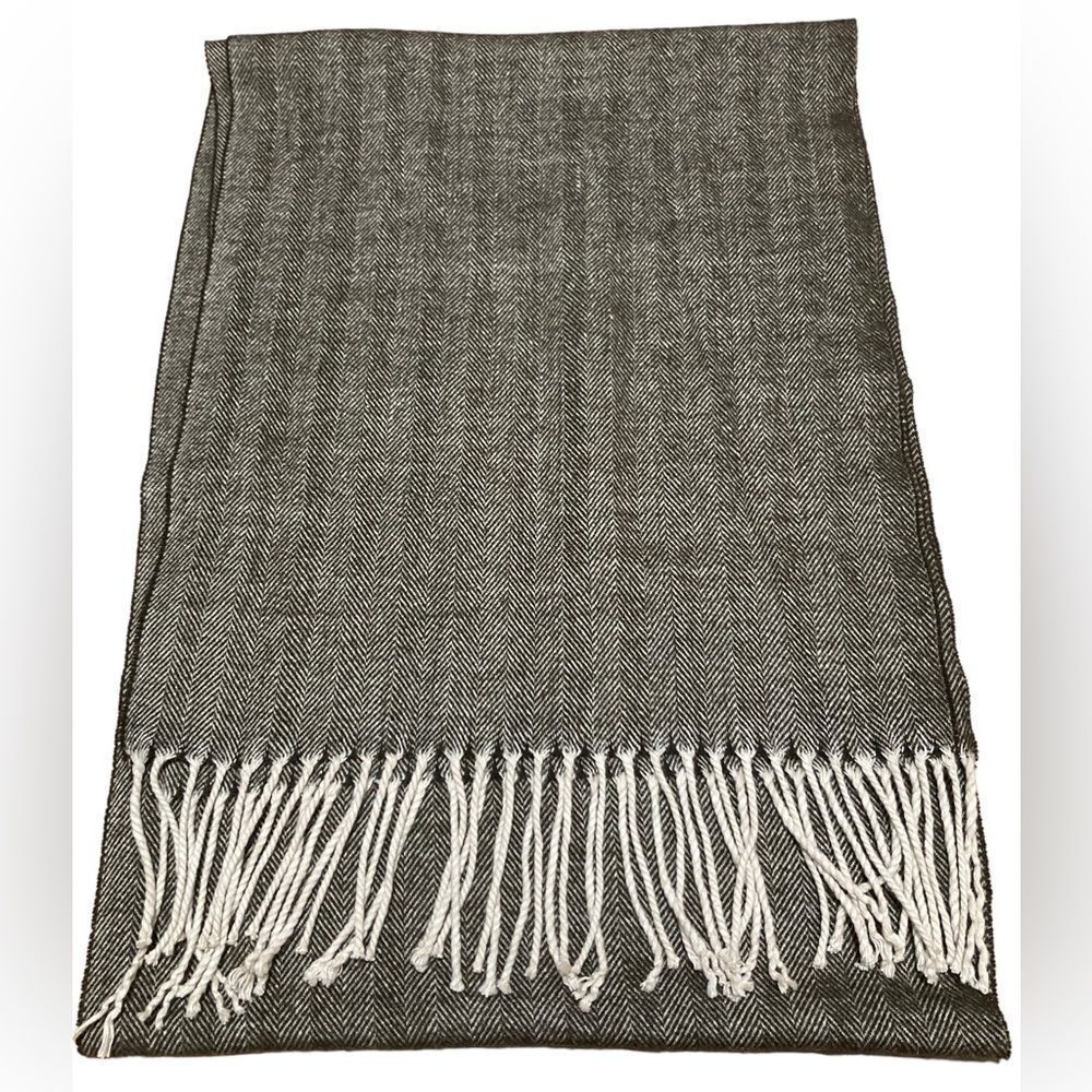 Brown and ivory cashmere blend long scarf - Picture 2 of 7